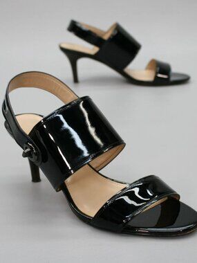 Coach Marla Slingback Sandal Heels in Black Patent Leather - Size 7.5 - NEW